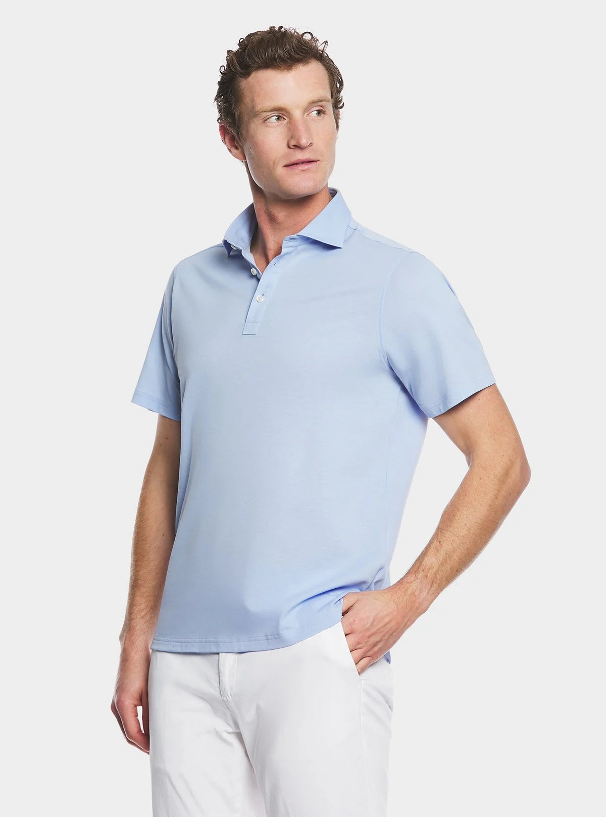 Polo uomo celeste in cotone premium